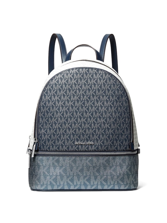 Women's Rhea Medium Metallic Signature Logo Backpack (Navy)