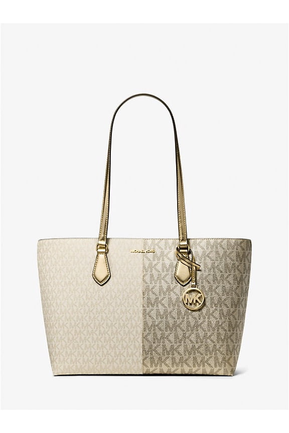 Outlet Sheila Large Metallic Two-Tone Signature Logo Tote Bag - Pale Gold