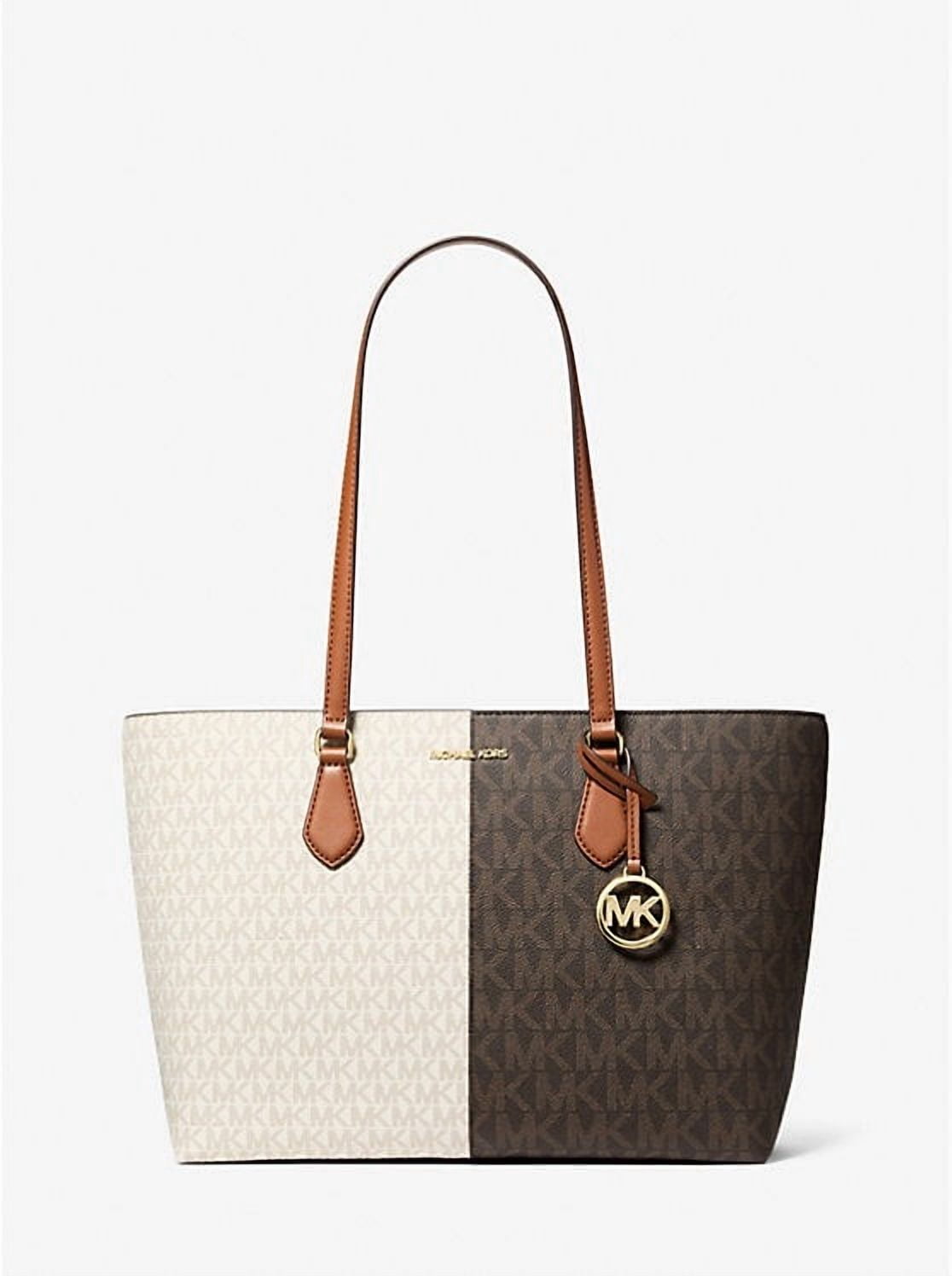 MICHAEL KORS Outlet Sheila Large Two-Tone Signature Logo Tote Bag - Brown Multi