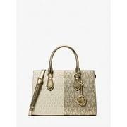 Michael Kors Sheila Medium Messenger Crossbody Purse Satchel Women Bag Gold Tote