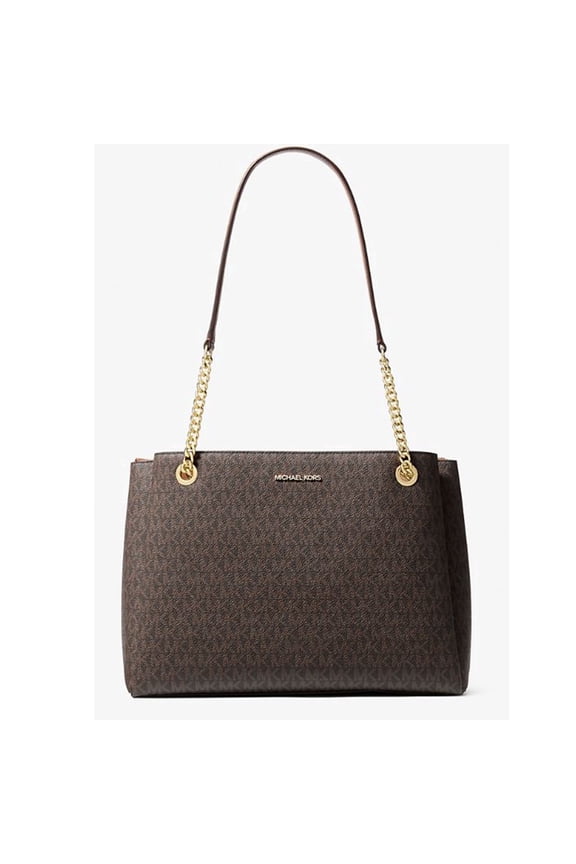 Soho Medium Signature Logo Tote Bag Brown Chain