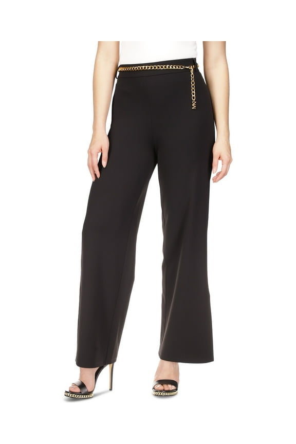 Petite Chain-Belt High-Rise Slit-Cuff Pants Black, P/S