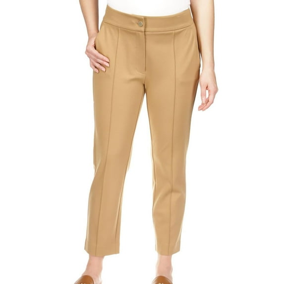 Michael Kors Womens Ponte Pintuck Dress Pants, Brown, Petite, PM