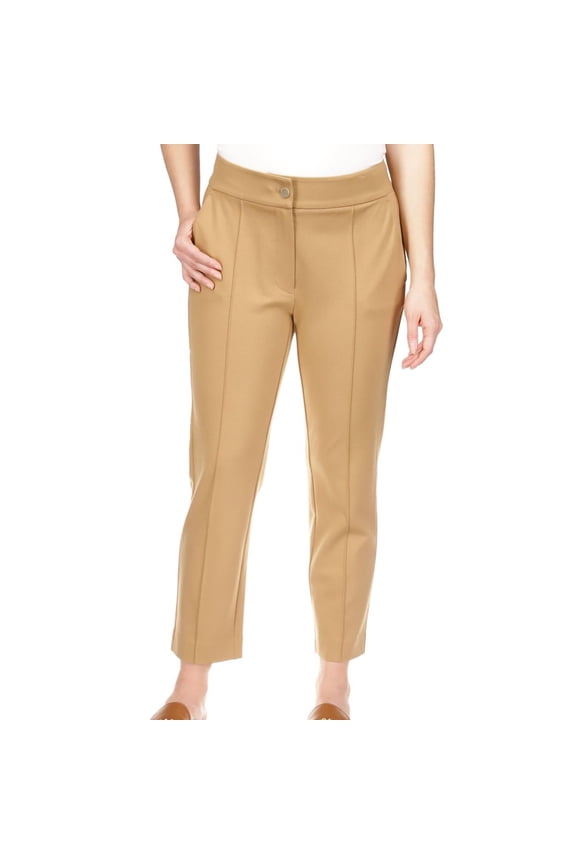 Womens Ponte Pintuck Dress Pants, Brown, Petite, PM