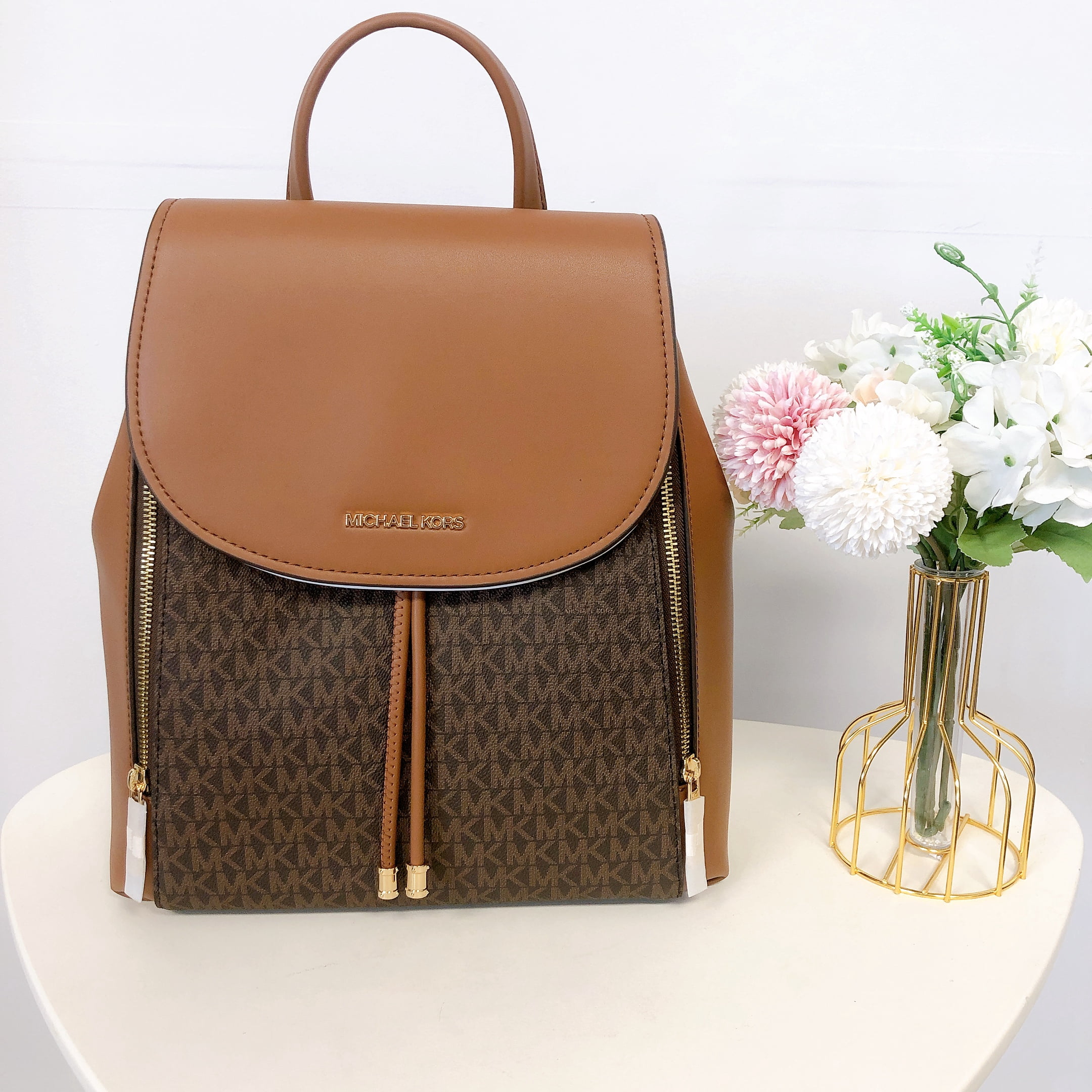 Michael Kors Phoebe Medium Flap Drawstring Backpack MK Signature Brown Michael Kors backpack phoebe medium flap drawstring MK  main image 4