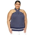 thumbnail image 1 of Michael Kors Womens Dot Print Border Jersey Halter Top Shirt, Blue, Plus Size, 2X, 1 of 3