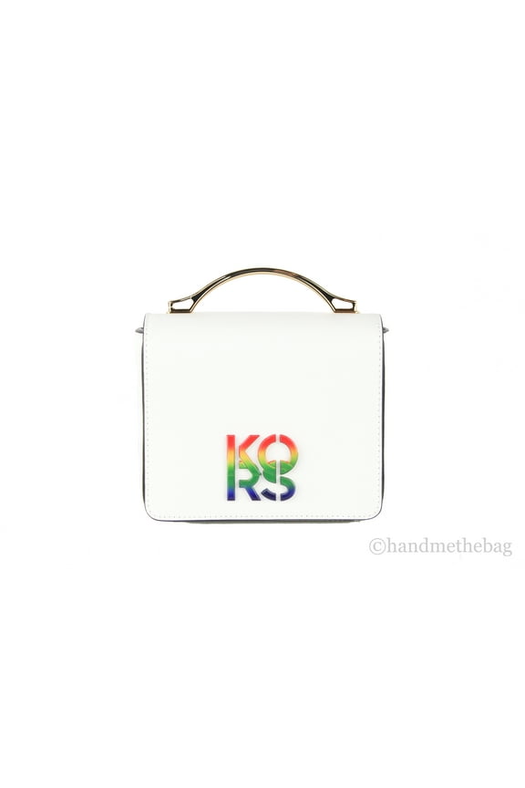 Pride Small Smooth Leather Rainbow Kors Convertible Shoulder Bag Crossbody Handbag (Optic White)