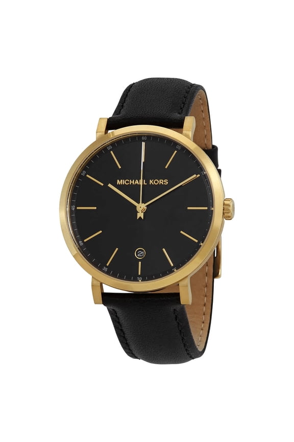 Quartz Black Dial Black Leather Ladies Watch MK8737