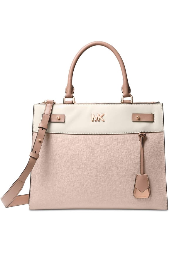 Reagan Large Leather Satchel Bag, Soft Pink Light Cream Fawn