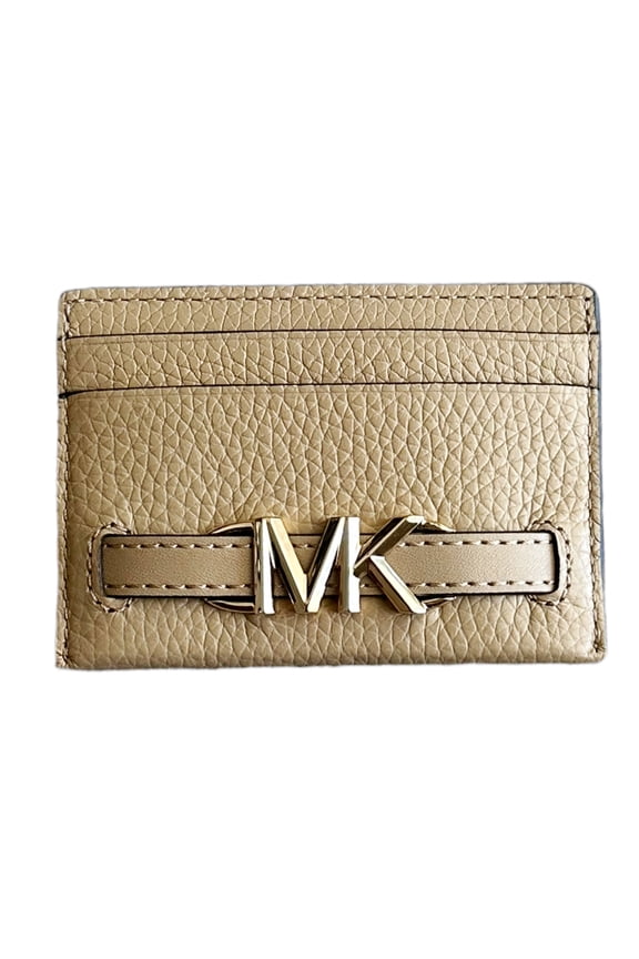 Reed Large Card Holder Wallet MK Signature Logo Camel Leather