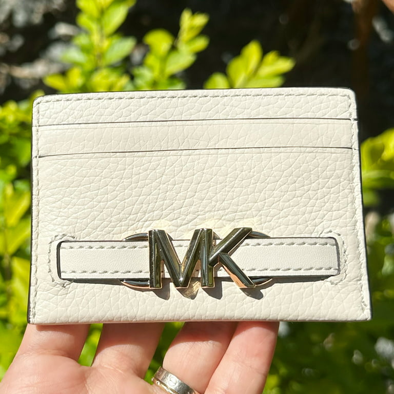 Michael Kors Reed Large Card Holder Wallet Mk Signature Logo Leather (Light Cream)