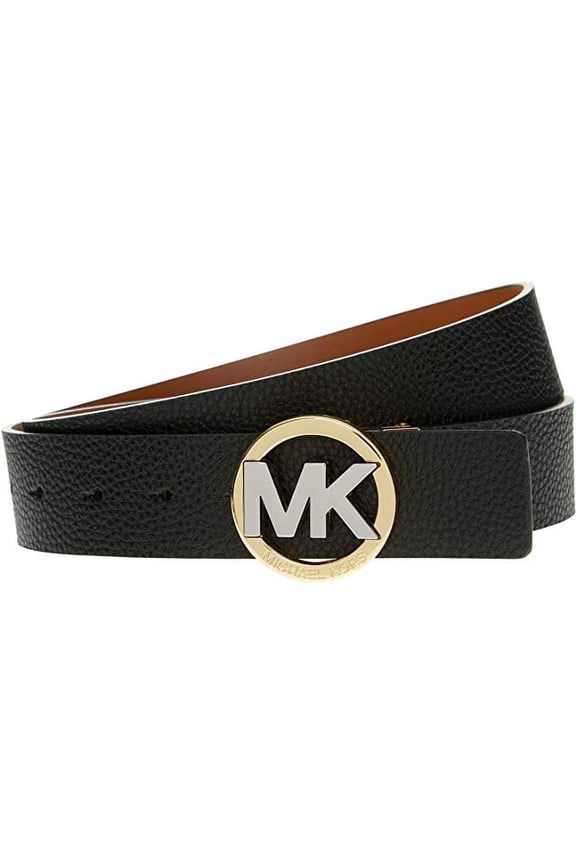 Reversible Black/Tan Two Tone MK Circle Logo Buckle Belt, Medium