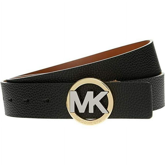 Michael Kors Reversible Black/Tan Two Tone MK Circle Logo Buckle Belt, Small