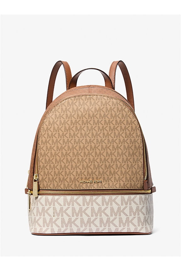 Rhea Medium Color-Block Signature Logo Backpack- Camel Multi