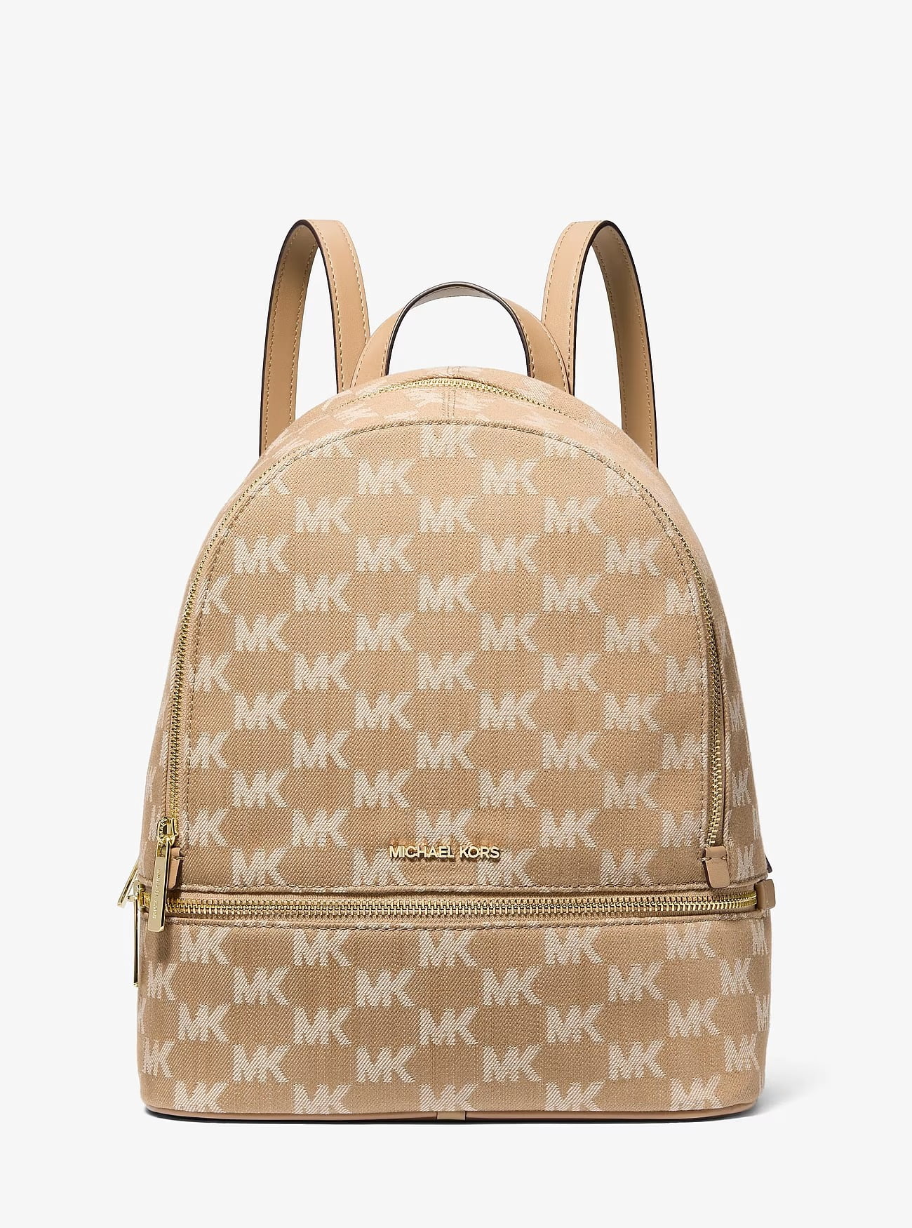 Michael Kors Rhea Browns & White MK Signature mini Dome Backpack Michael Kors Mini Rhea Backpack Like new | Mercari main image 4
