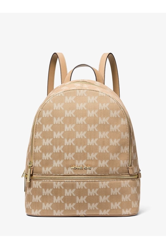 Rhea Medium Logo Jacquard Denim Backpack  - Camel