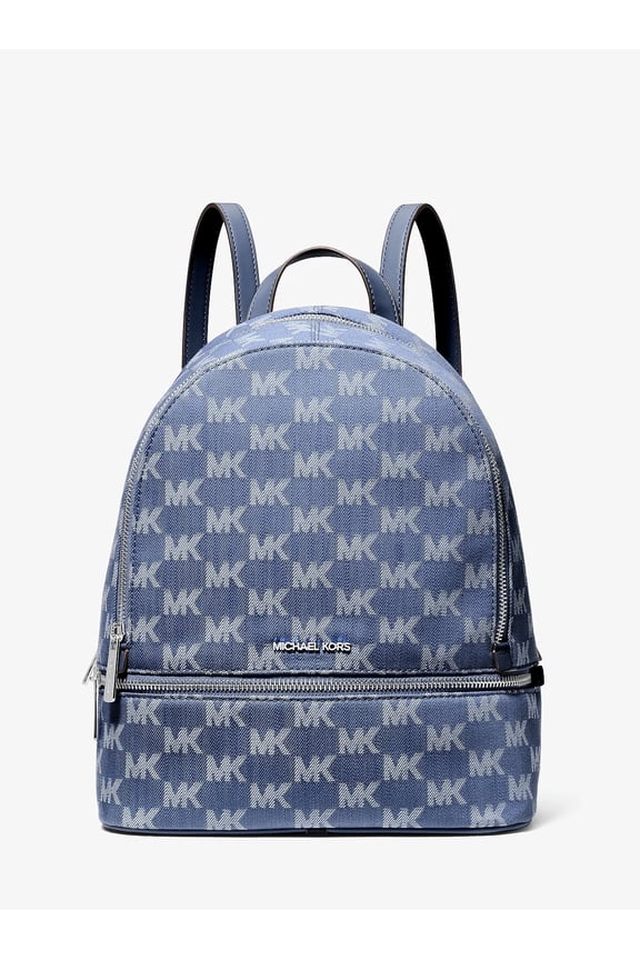 Rhea Medium Logo Jacquard Denim Backpack  -  Denim