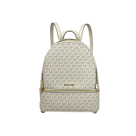 Michael Kors Women's Rhea Medium Signature Logo Zip Backpack (Light Cream Multi)
