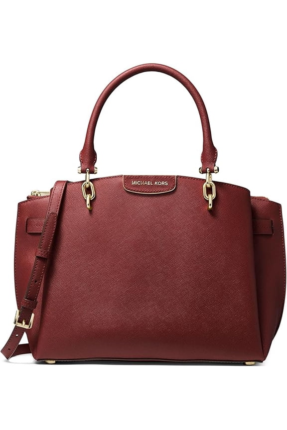 Rochelle Large Saffiano Leather Satchel, Brandy