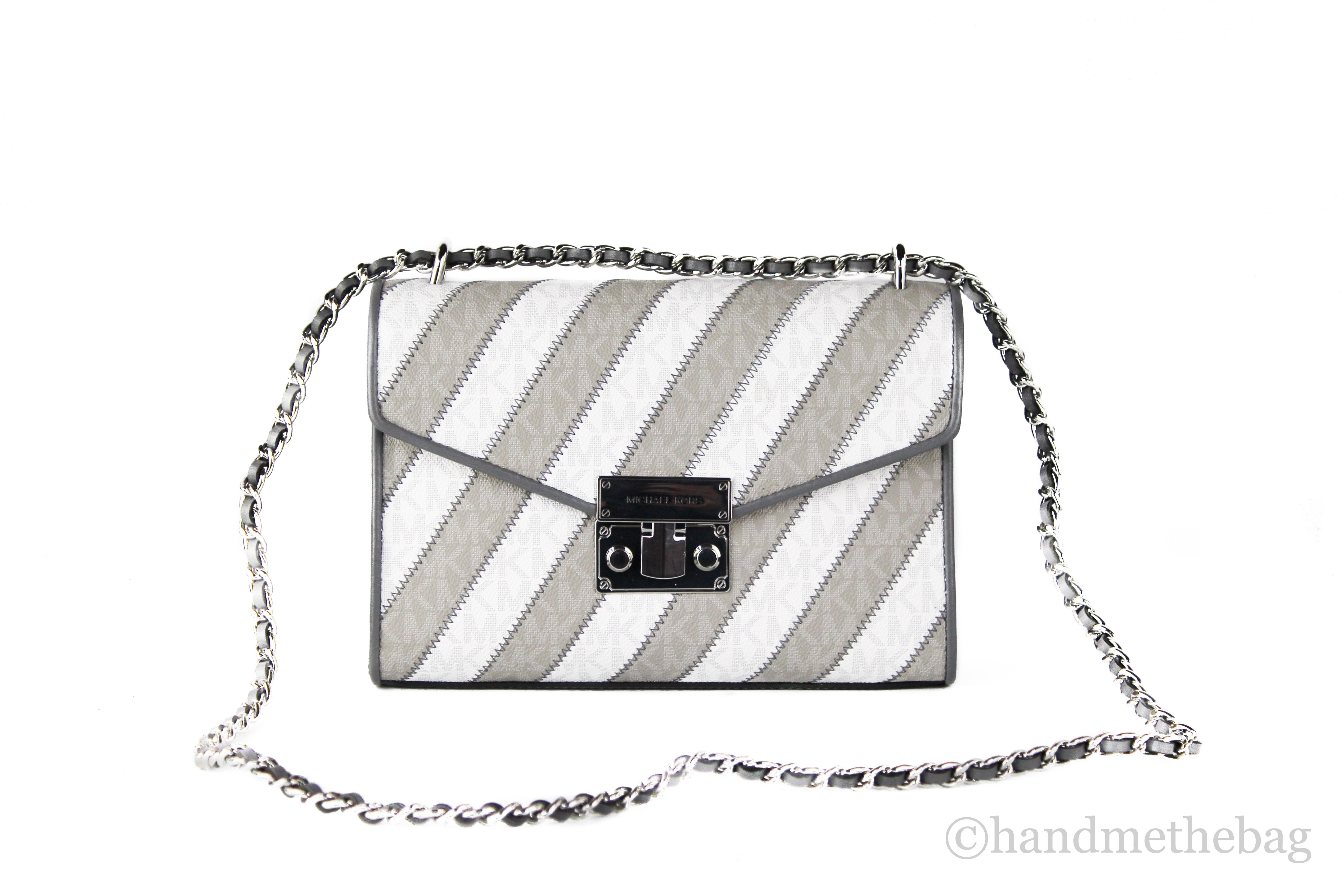 Michael kors black clearance and white striped handbag