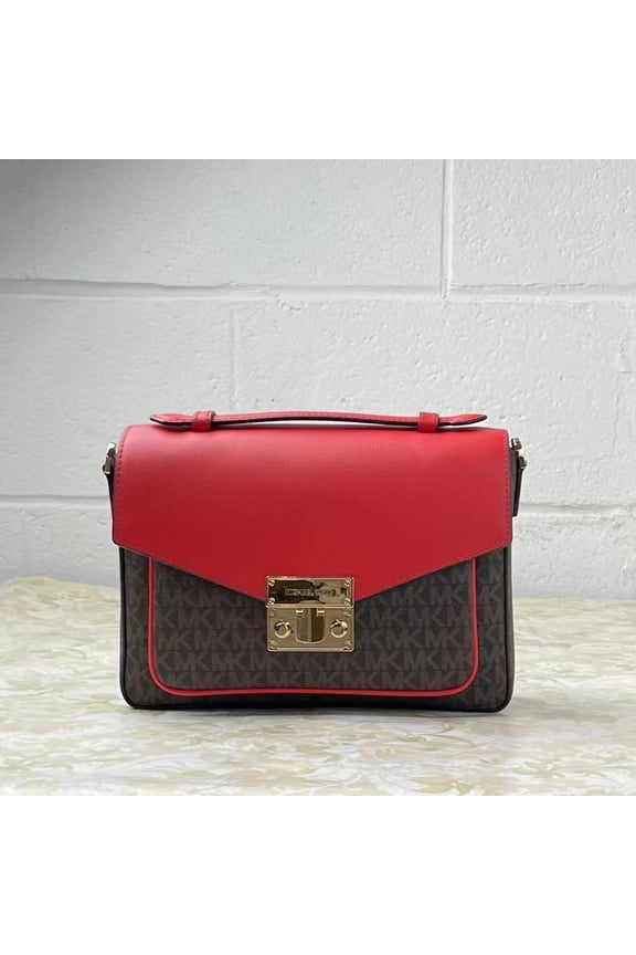 Rose Top Handle Messenger Flap Bag Crossbody Brown Mk Dark Sangria