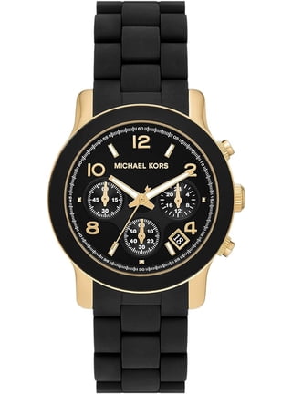 Michael Kors Gold and Black Sporty Watch Michael Kors Slim Runway Quartz Black Dial Gold Steel Strap  main image 2