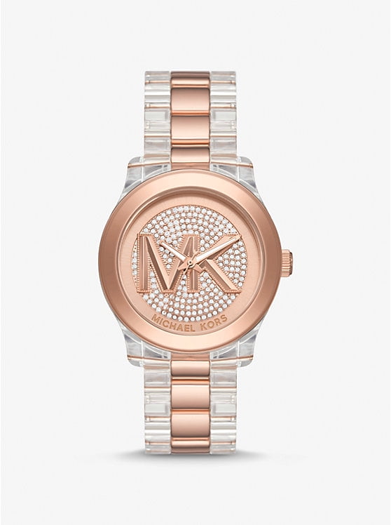 Michael Kors Runway Pavé Rose Gold-Tone and Acetate Watch  display picture 3