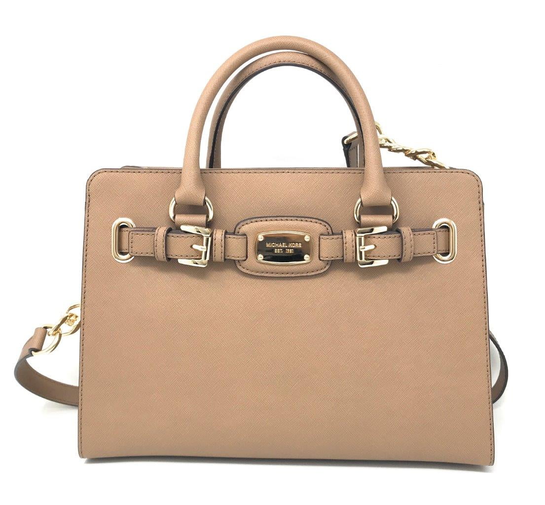 Buy the Michael Kors Saffiano Leather Hamilton Medium Satchel Tan