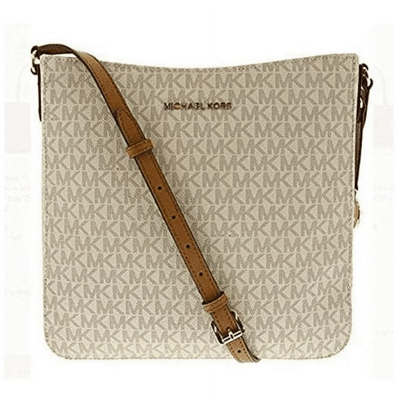 Michael Kors Saffiano Leather Jet Set Travel Messenger Crossbody Shoulder Bag Signature, Vanilla