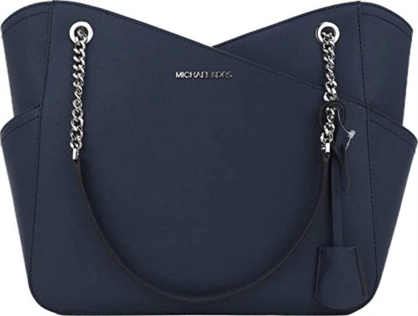 Michael Kors Saffiano Leather Large Jet Set Shoulder Tote Bag with Chain,  Navy 