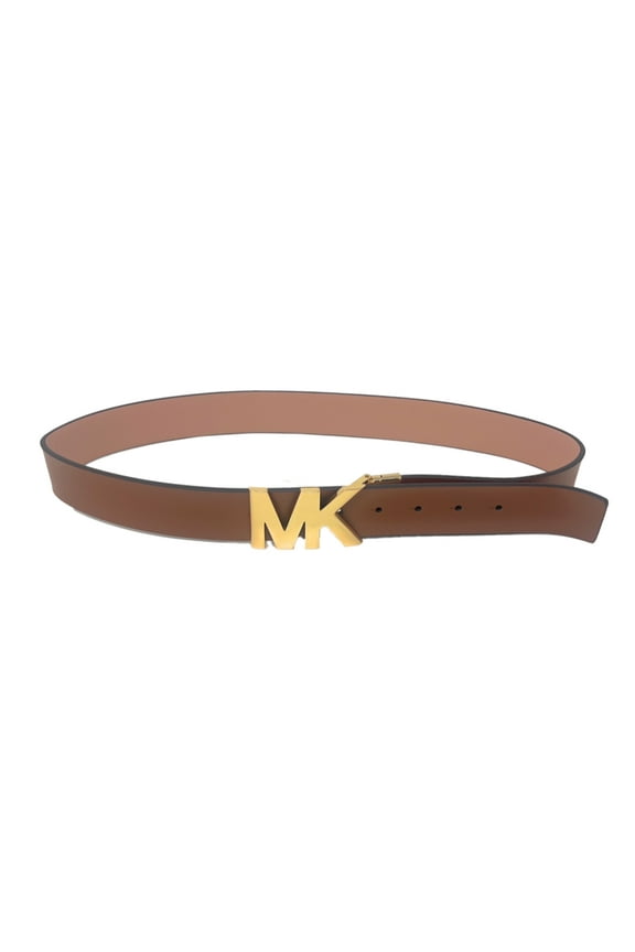 Saffiano Leather Reversible MK Plaque Buckle Belt, Brown/Pink, Large