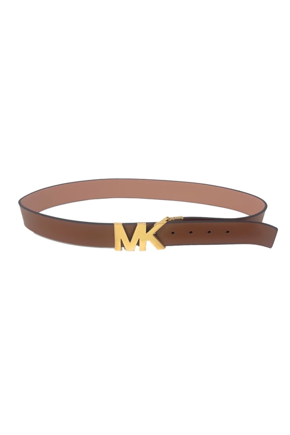 Saffiano Leather Reversible MK Plaque Buckle Belt, Brown/Pink, Medium
