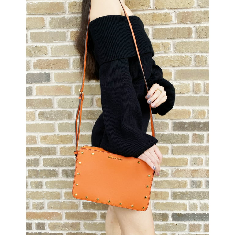 Michael Kors Sandrine Studded Saffiano Leather Crossbody Bag Tangerine  Orange 