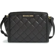 Michael Kors Selma Zip Quilted Leather Medium Messenger, Black