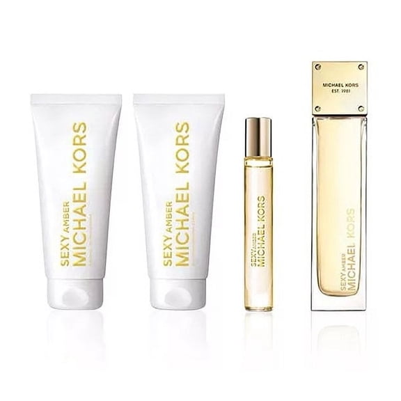 Michael Kors Sexy Amber 3.4 EDP spray+ gel+ lotion+ travel spray 4 pc Gift Set NIB