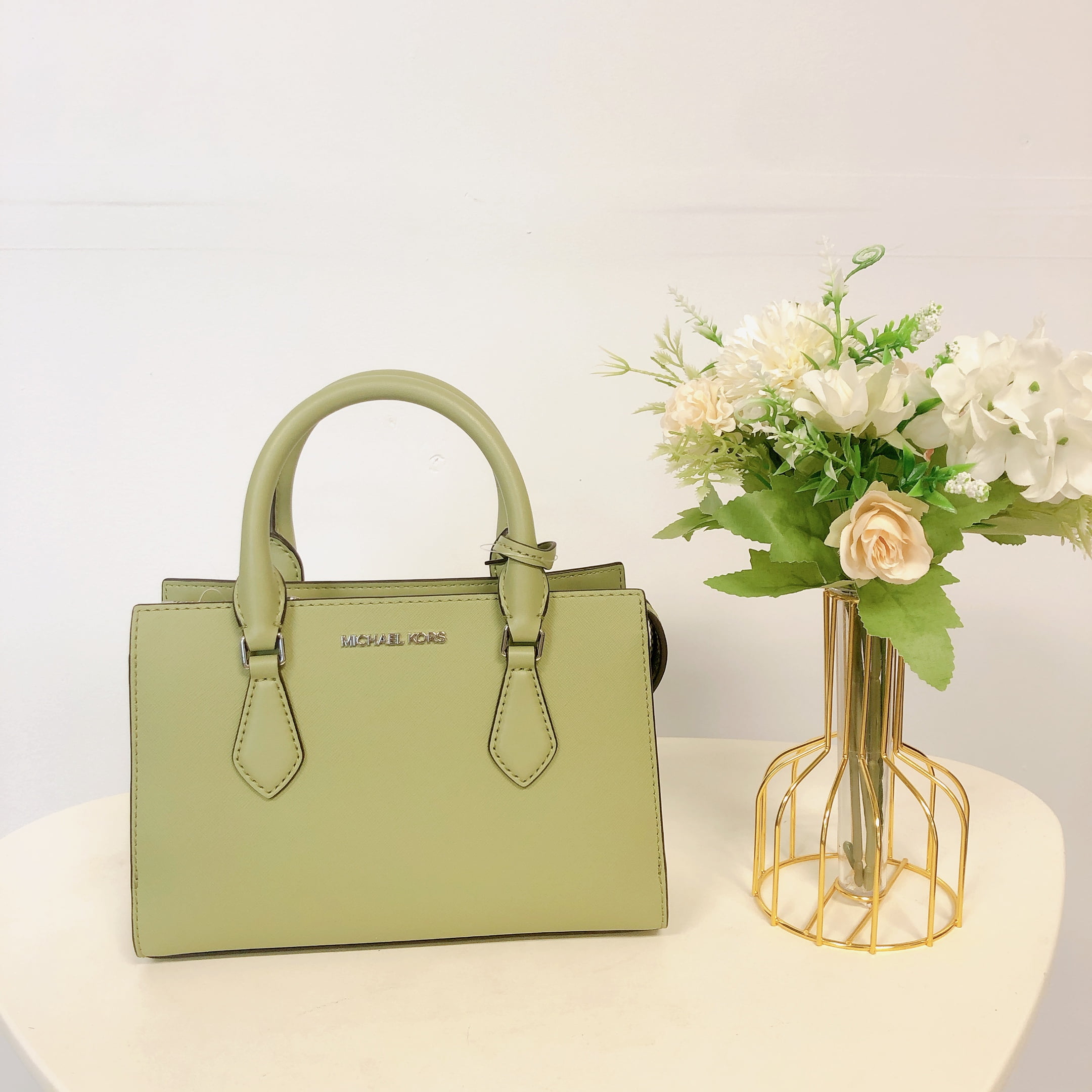 Michael Kors Sheila Small Light Sage Vegan Leather Center Michael Kors Sheila Small Light Sage Vegan Leather Center