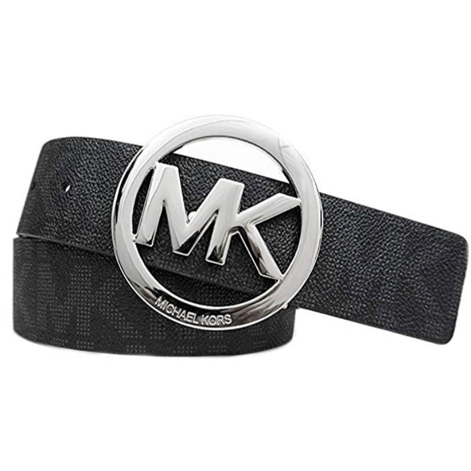 Michael Kors Signature Monogram MK Logo Round Buckle Women's Belt, Brown,  Large 