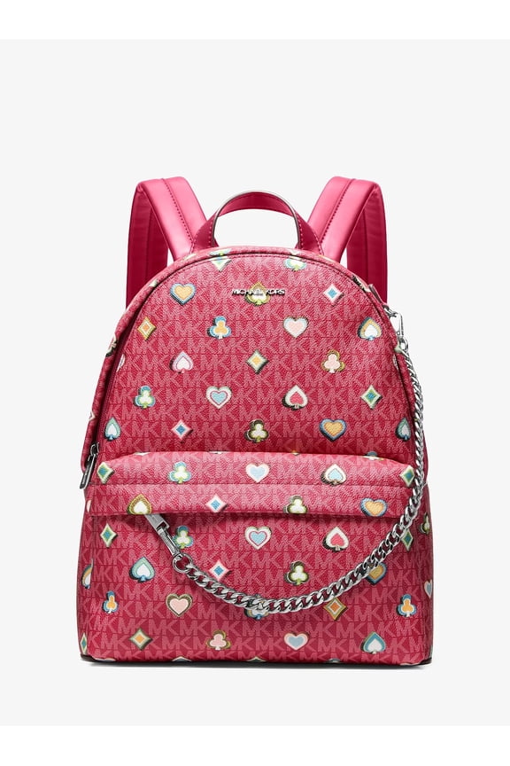 Slater Medium Printed Signature Logo Backpack - Dark Raspberry