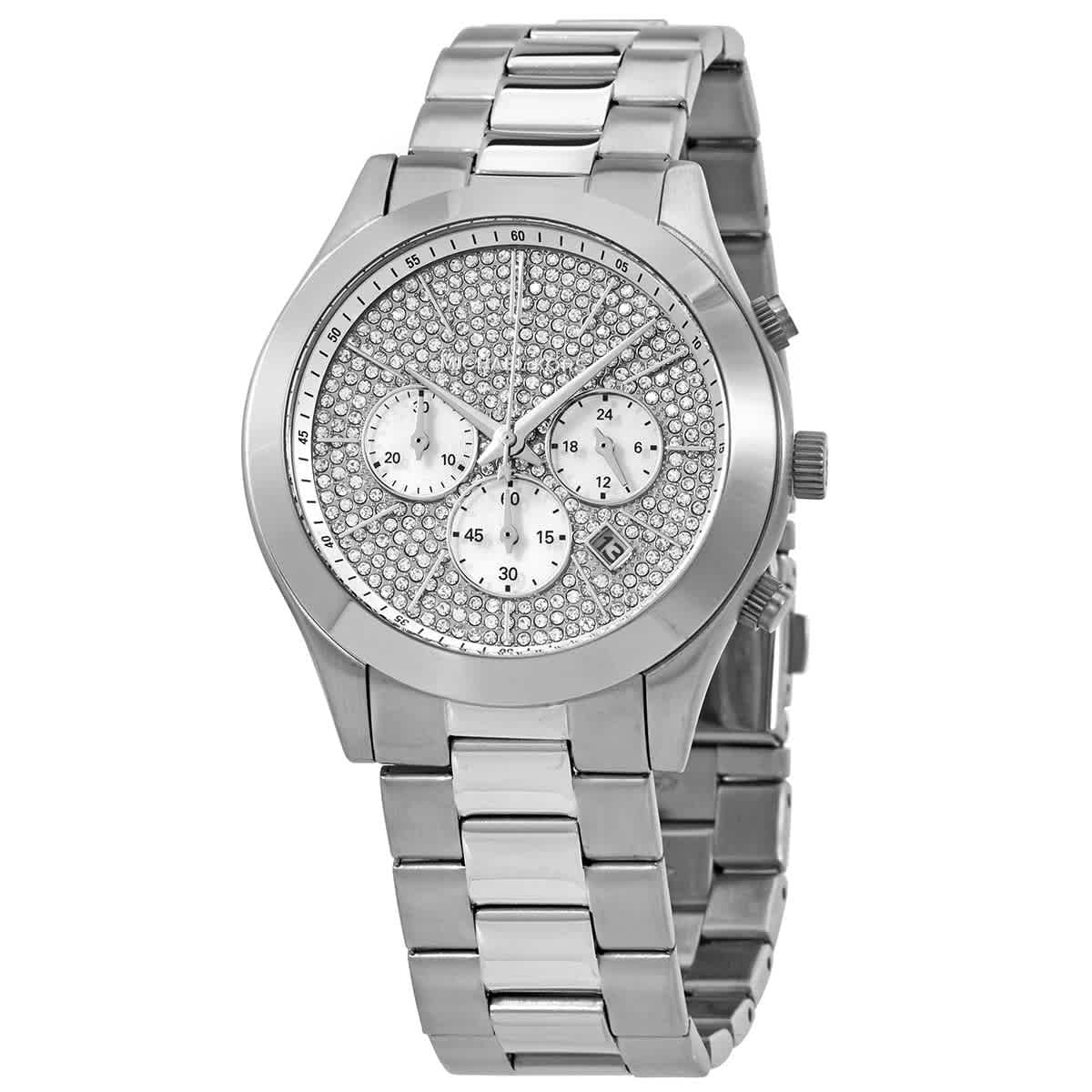 Michael Kors Slim Runway MK8910 Men\'s Silver Dial Quartz Pave Watch Chronograph