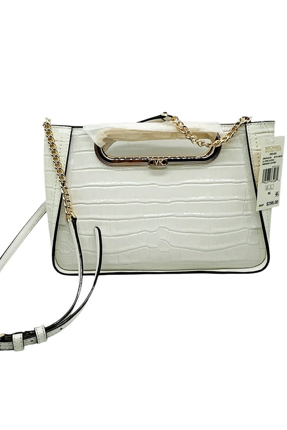 Small Convertible Leather Clut Optic White Retail $298