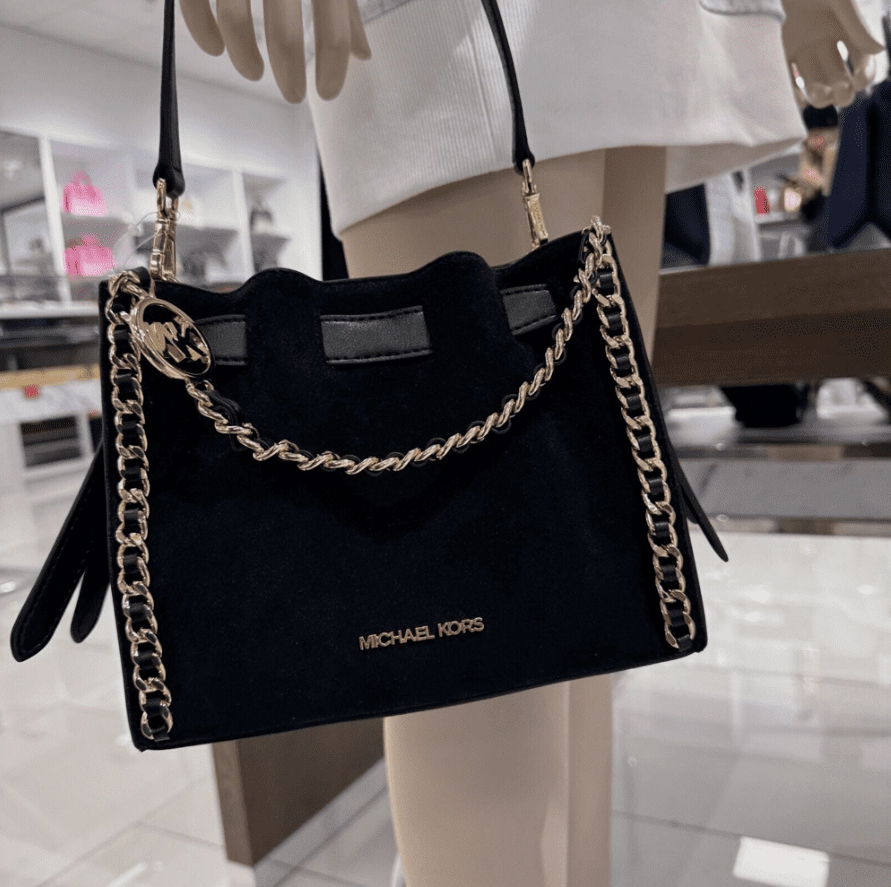 みぃ。 Michael Kors Small Mina Suede Logo Chain Crossbody - Walmart.com