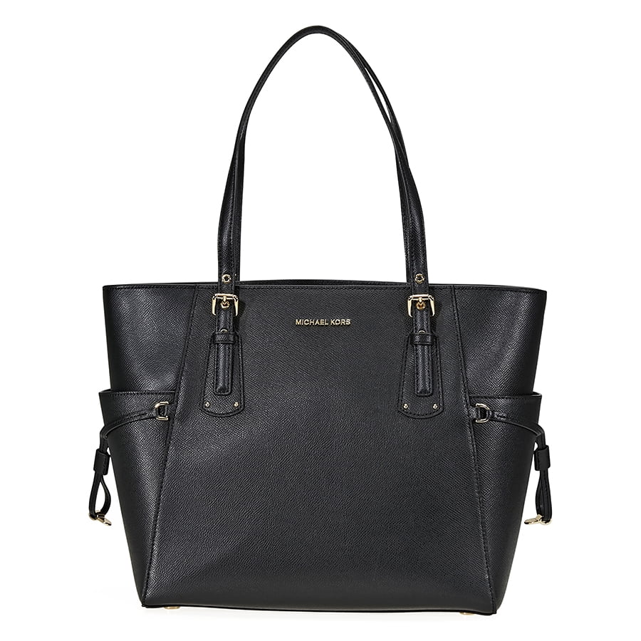 Michael Kors Small Voyager Textured Crossgrain Leather Tote- Black
