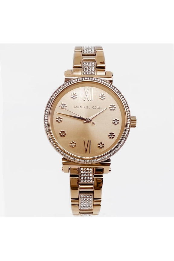 Sofie 36mm PVD Steel Floral Pink Dial Ladies Quartz Watch MK3882