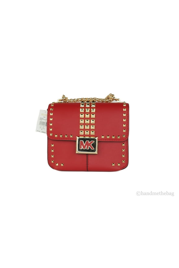 Sonia Small Flame Studded Leather Square Shoulder Crossbody Handbag