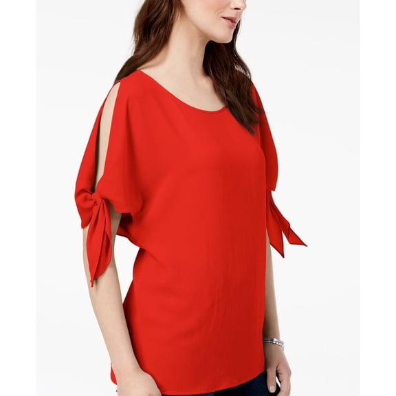 Michael Kors Split-Sleeve Top Poppy Red Small Womens