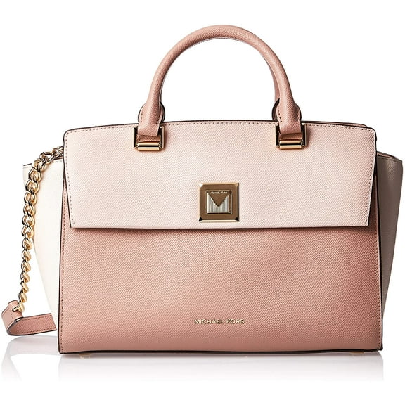 Michael Kors Sylvia Tri-Color Satchel Bag, Soft Pink/Light Cream/Fawn
