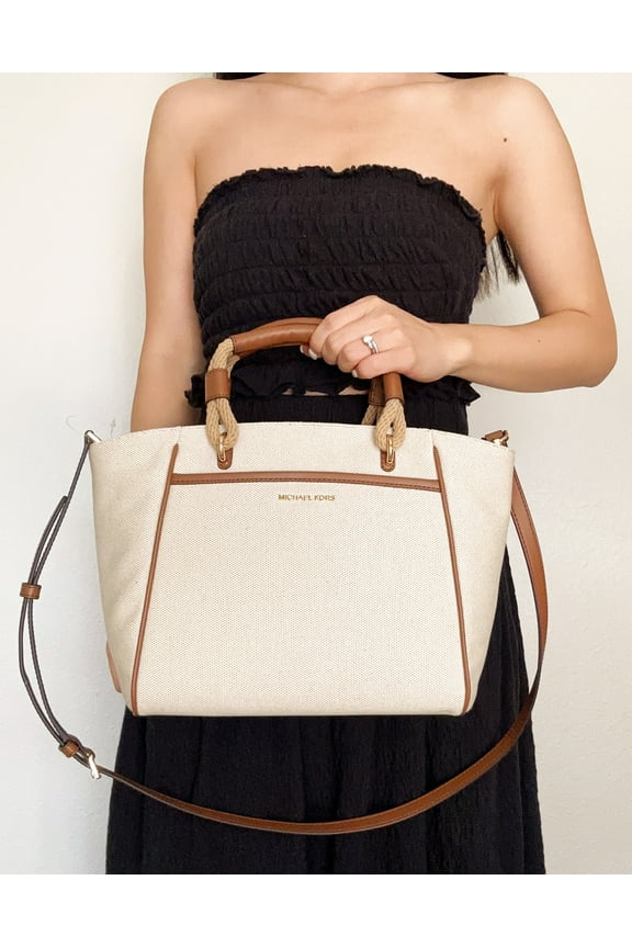 Talia Small Cotton Canvas Tote Bag Crossbody Neutral Multi