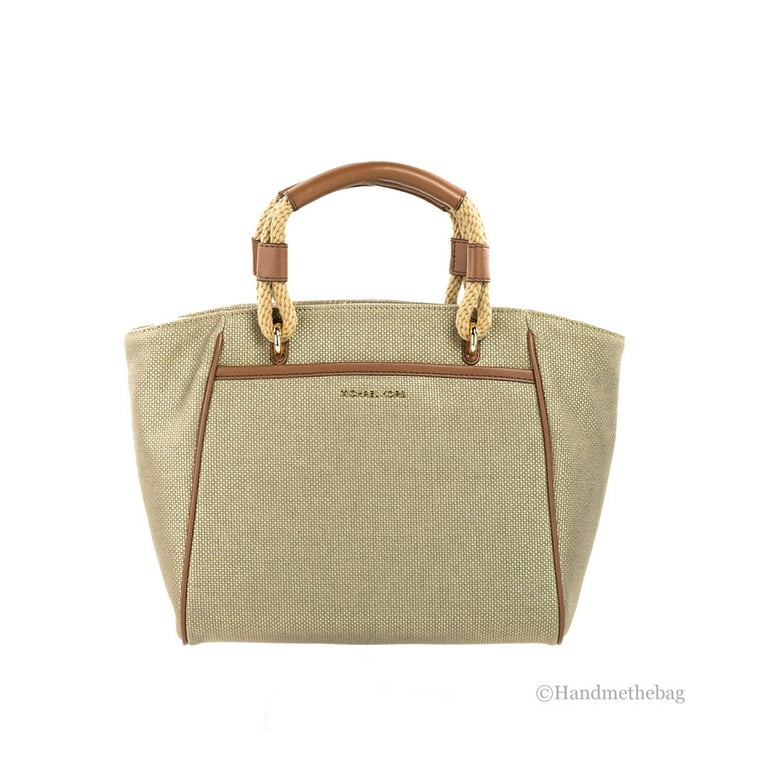 Michael Kors Talia Small Pale Gold Metallic Canvas Grab Tote