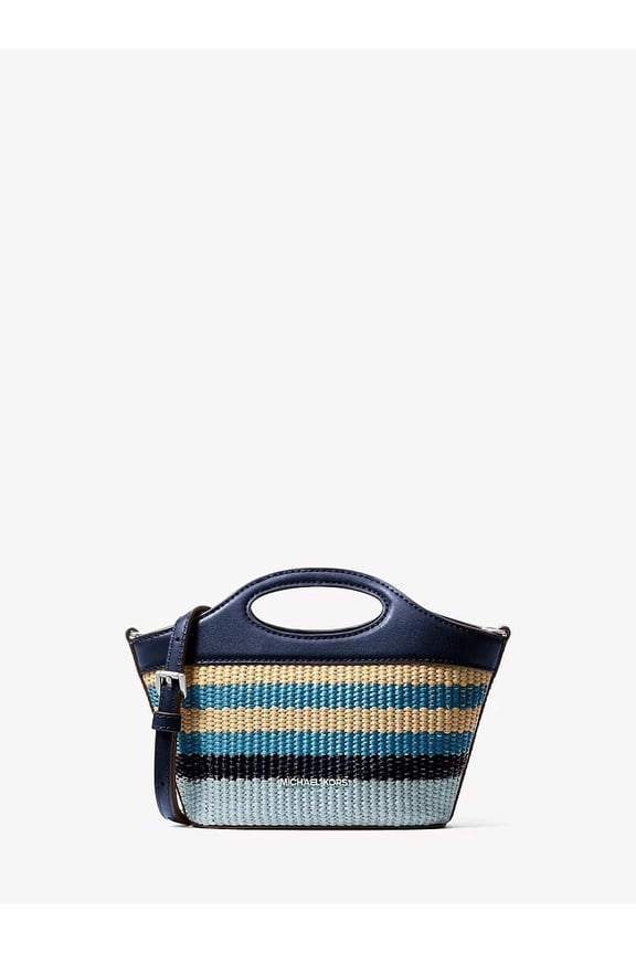 Tatum Small Striped Woven Crossbody Bag - Navy