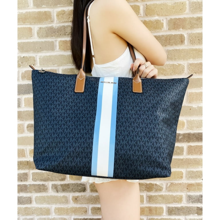 Michael Kors Travel XL Large Center Stripe Top Zip Tote Bag MK Light Sky Blue